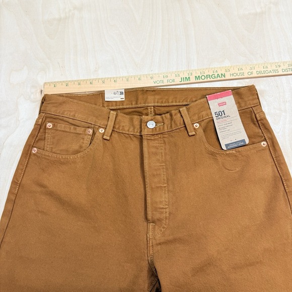 Levis 501 Jeans Mens Original Button Fly Mustard Brown Denim 34x30 005013549 - Picture 3 of 4